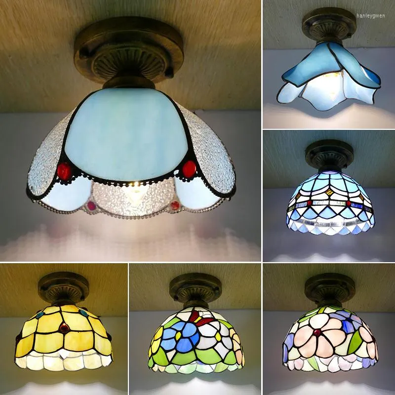 Plafondverlichting Tiffany Mediterrane verlichting Lampen Enkele kop Balkon Veranda Gangpad Kleine lamp 20cm Keukenlichtarmatuur