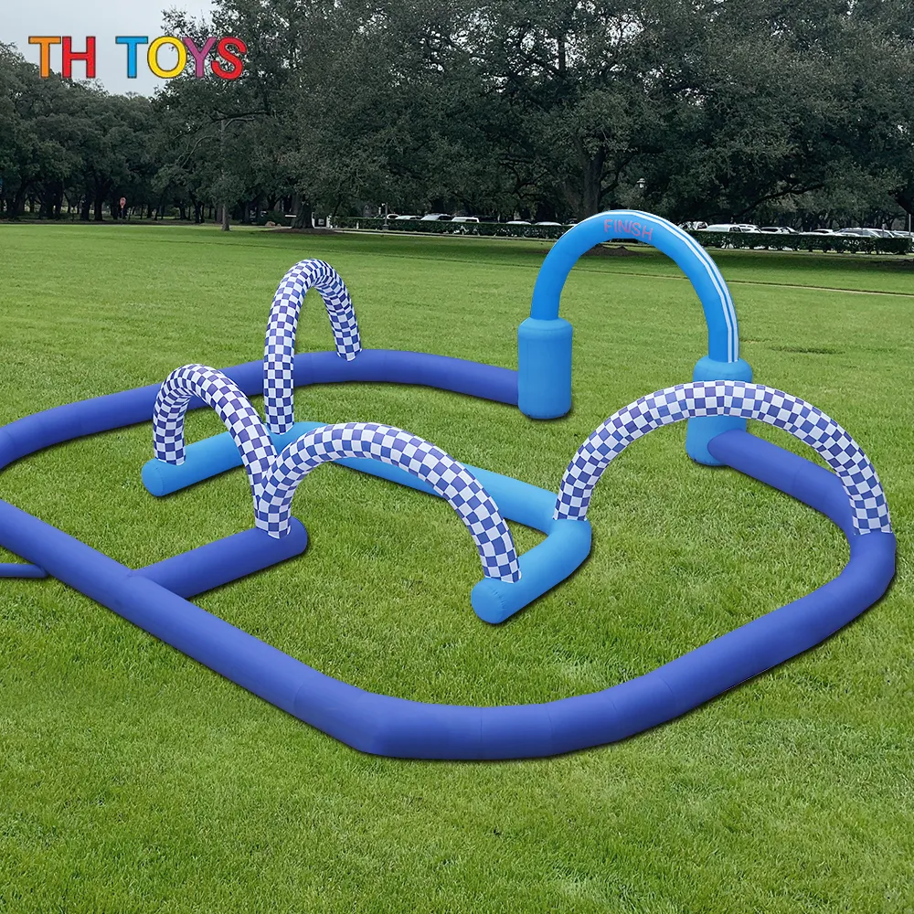 Free Ship Outdoor Activities 15x8m blue white Giant Inflatable gokart Race Track racing sport Game Toys for sale/stimulating racing car inflatable autodrome track