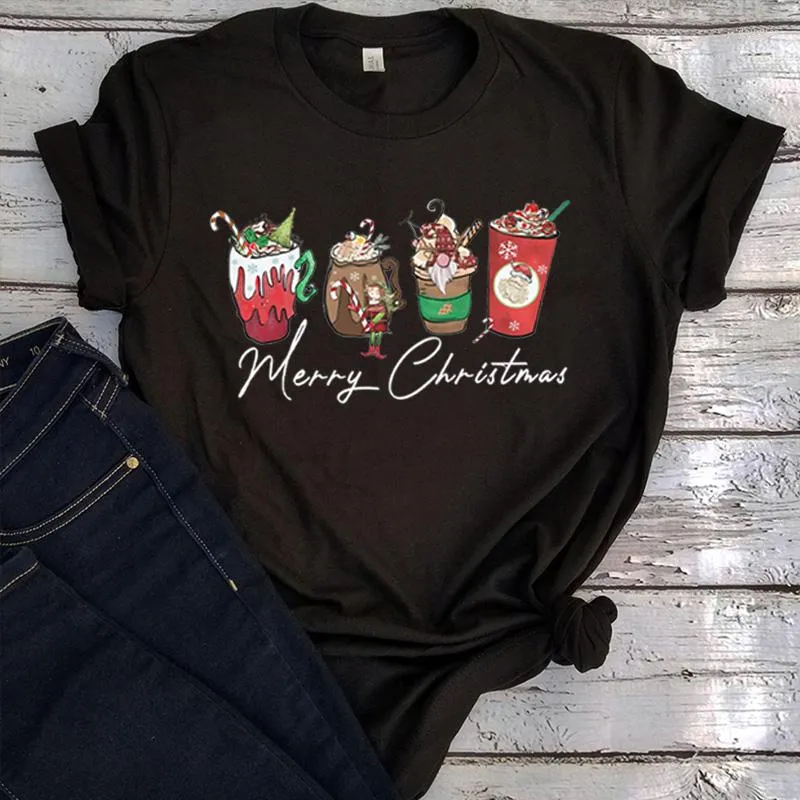 Vrouwen T Shirts Kerst Latte Shirt Koffie Tshirt Minnaar Esthetische Kleding Vakantie Tee Cartoon