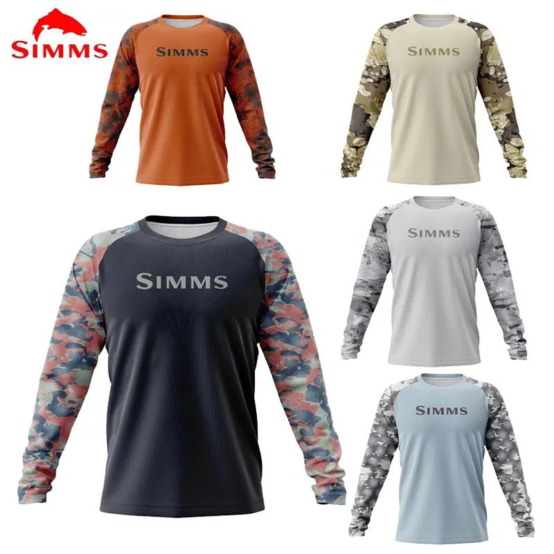 Andra sportartiklar 2023 Simms Fishing Shirt Outdoor Clothing Sunscreen Långärmad kamouflage Casual skjortor Anti UV 230607