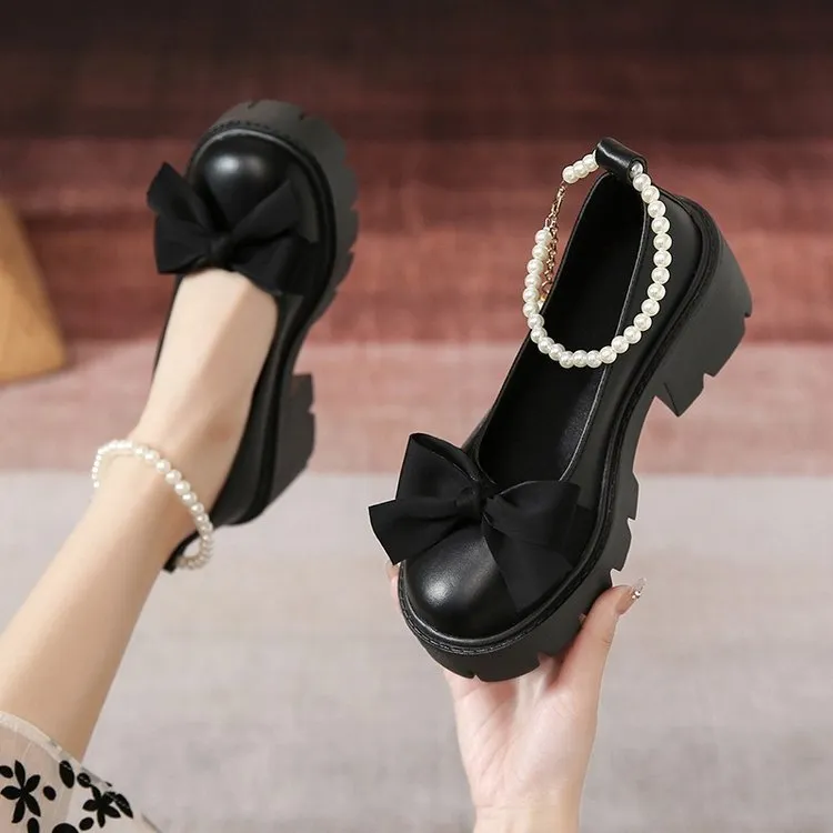 bows Lolita Shoes Women Japanese Style Mary Jane Shoes Women Vintage Shallow High Heels Chunky Platform Shoes Cosplay Female