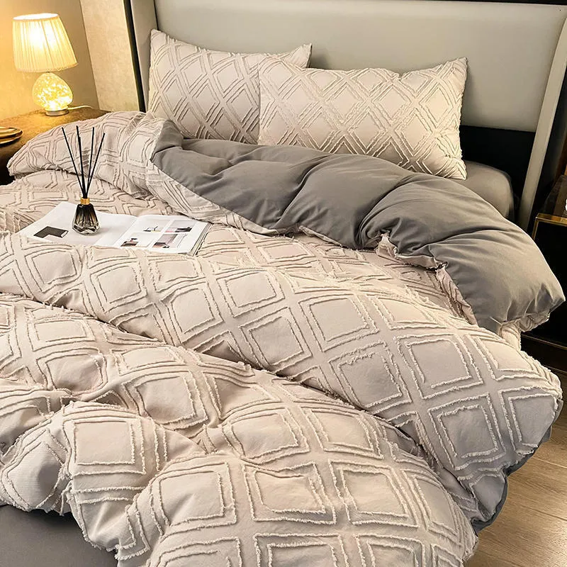 Zestawy pościeli Bonenjoy Queen Pedding Zestaw King Size Grey Kolor Arkusz SETS FUNDA NORDICA CAMA 135 Łóżka podwójnego rozmiaru Euro Geometryczne łóżka 230606