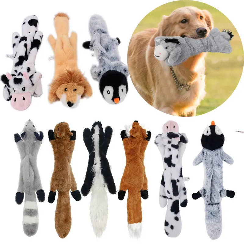 Nuovi simpatici giocattoli di peluche Squeak Pet Wolf Rabbit Animal Plush Toy Dog Chew Fischio stridulo Coinvolto Scoiattolo Giocattoli per cani