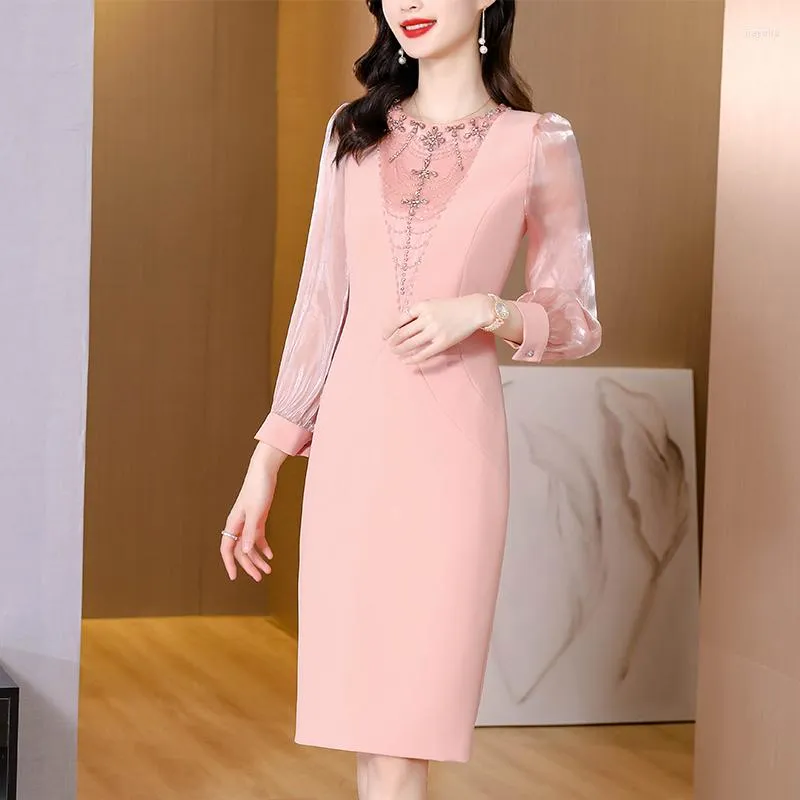 Casual Dresses 2023 Spring Autumn Elegant Peading Dress for Women Festa High Office Lady Pencil Female Cocktail Party Evening Evening