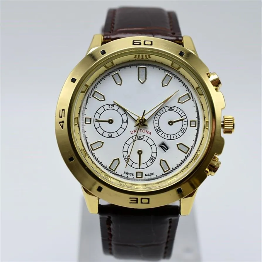 quartz batterij lederen riem 40 mm automatische datum herenhorloges op analoge heren gouden designer horloge hele heren polswa323K