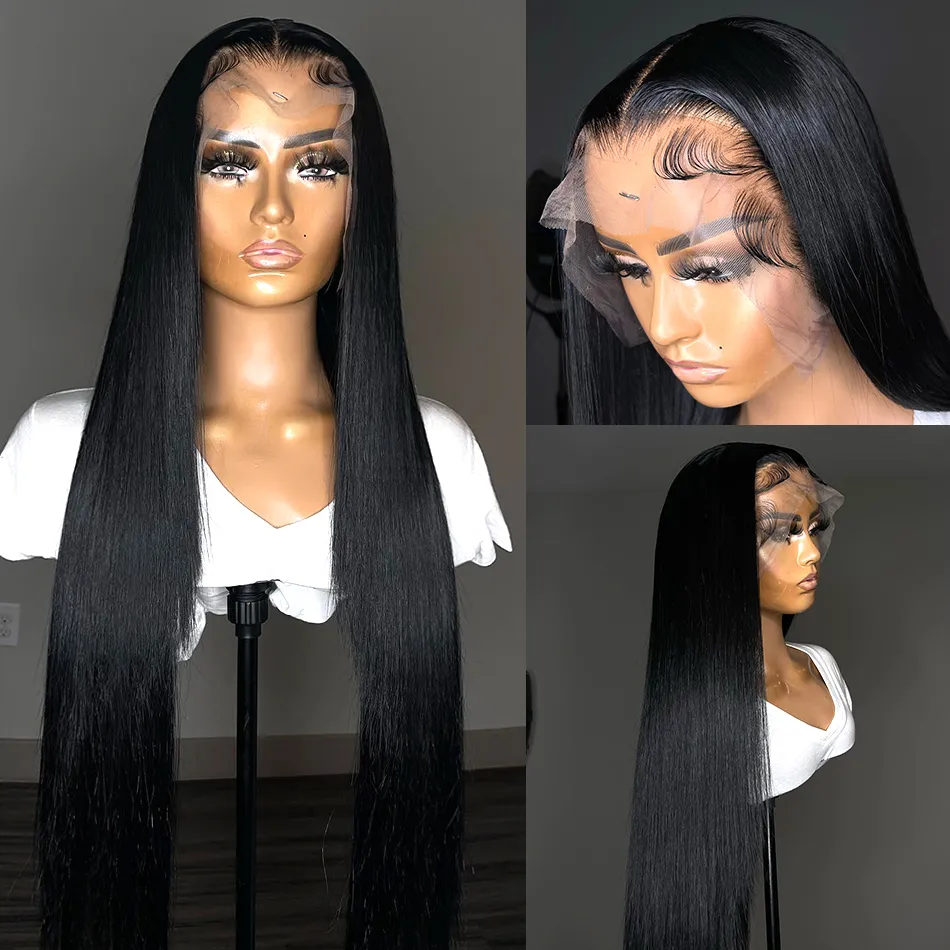 HD 360 Lace Frontal Frontal 4x4 Closure Wig Straight 13x6 Lace Front Hush Hair Bows for Black