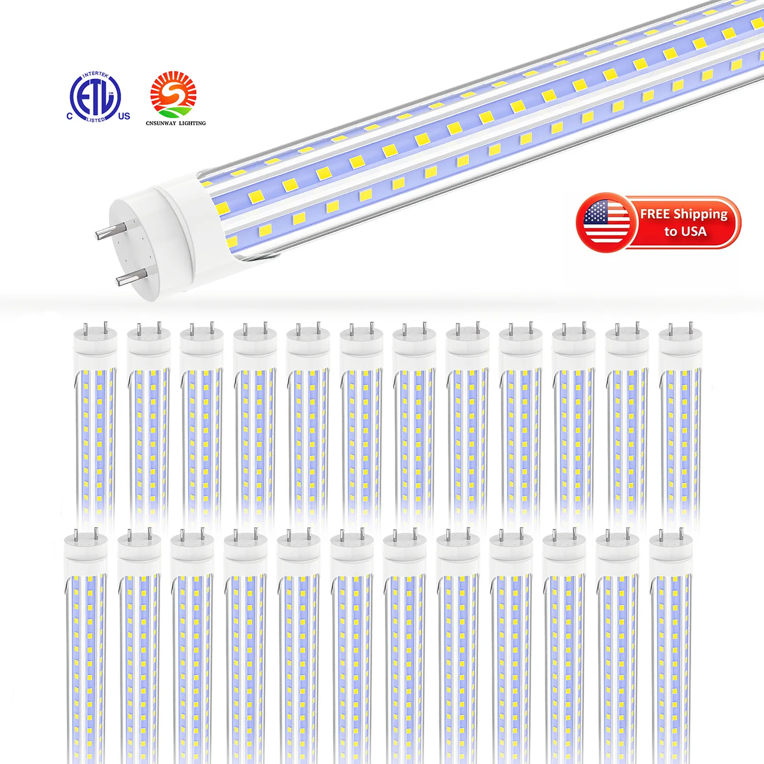 T8 LED-rörlampor 4ft 36W 60W 4680LM 6000K Kall vit dagsljus fluorescerande ersättning D-formad Bi Pin G13 Dual-end ETL