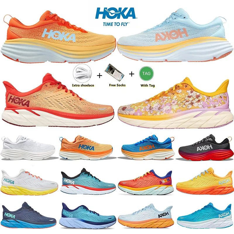 Hoka One Bondi 8 Clifton 8 Running Shoes Golden Coast Floral Fiesta