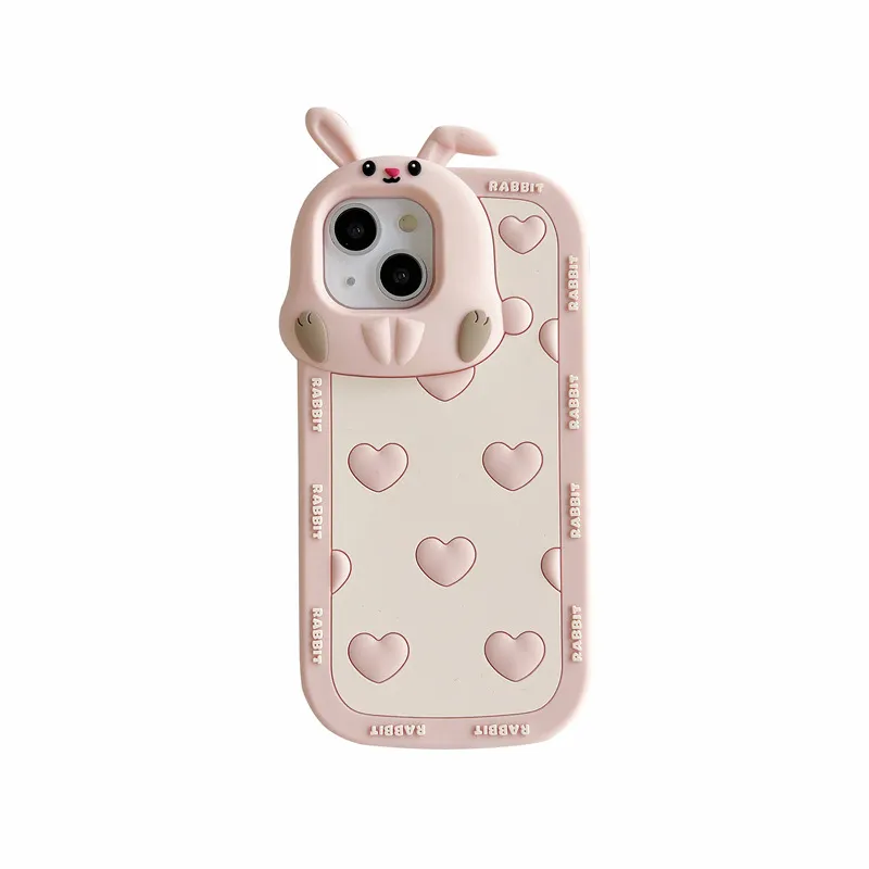 HOLESAEL FREE DHL 3D Söt Cartoon Rabbit Heart Polka Animals Silikon Telefonfodral för iPhone 14 13 12 11 Pro Max 14 Plus stötsäker mjuk bakslag