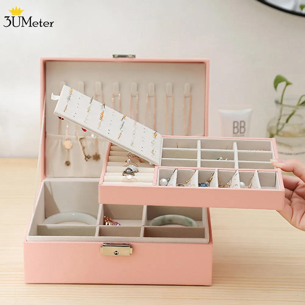 Large Double-Layer Jewelry Box with Necklace Holder - Travel Organizer ...