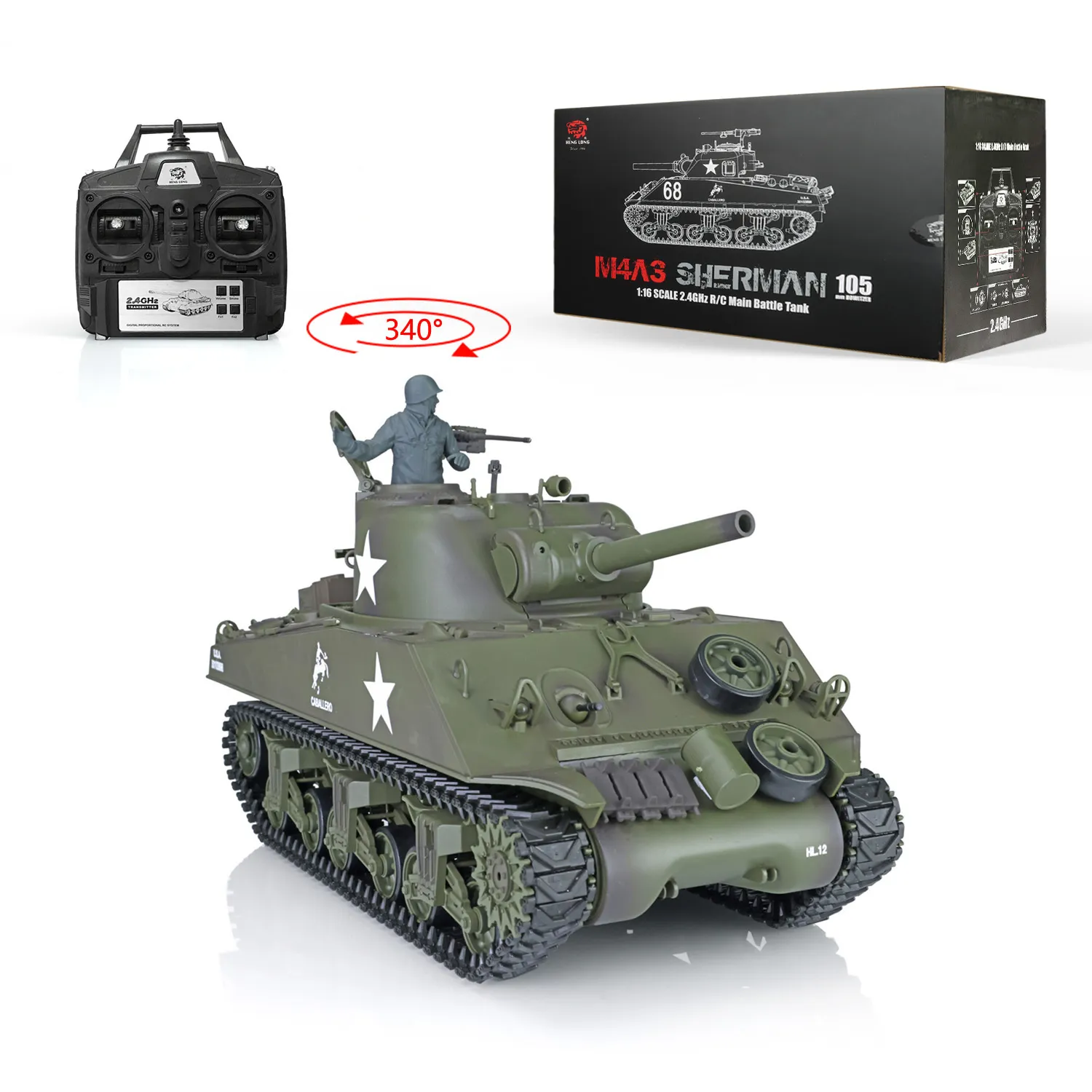 Voiture RC électrique HENG LONG 1 16 TK7.0 M4A3 Sherman RTR Réservoir radiocommandé Jouets militaires IR Battle BB Airsoft Smoke Unit 3898 TH17665 4 230607