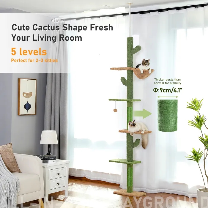 Kedi mobilya çizikleri ayarlanabilir 239275cm yükseklik kaktüs ağacı çizik çizikten uzun tırmanma yavru kedi atlama çerçeveleri oyuncak 230606