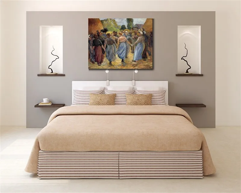 Arte impressionista em tela de paisagem The Roundelay Camille Pissarro Painting Handmade Art for Hotel Lobby