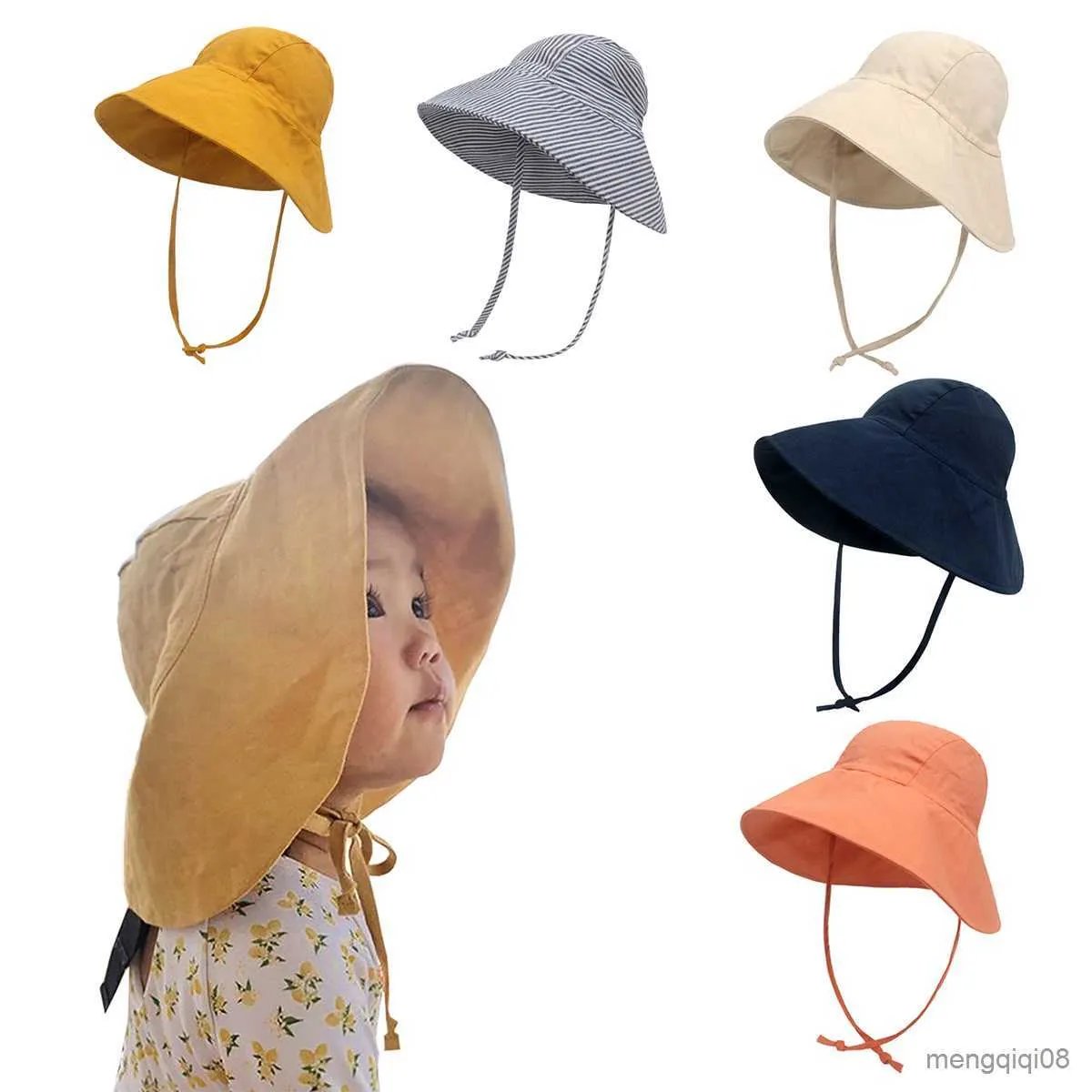 Wide Brim Hats Summer Sun Hat For Girl Boy Outdoor Protection Beach Infant Kids Cotton Bucket Months to Years Old R230607