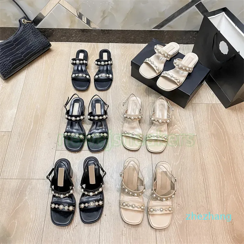 2023-pantoufles de luxe pour femmes Paris diapositives sandales blanc noir abricot mode femmes perle appartements marche taille 35-40