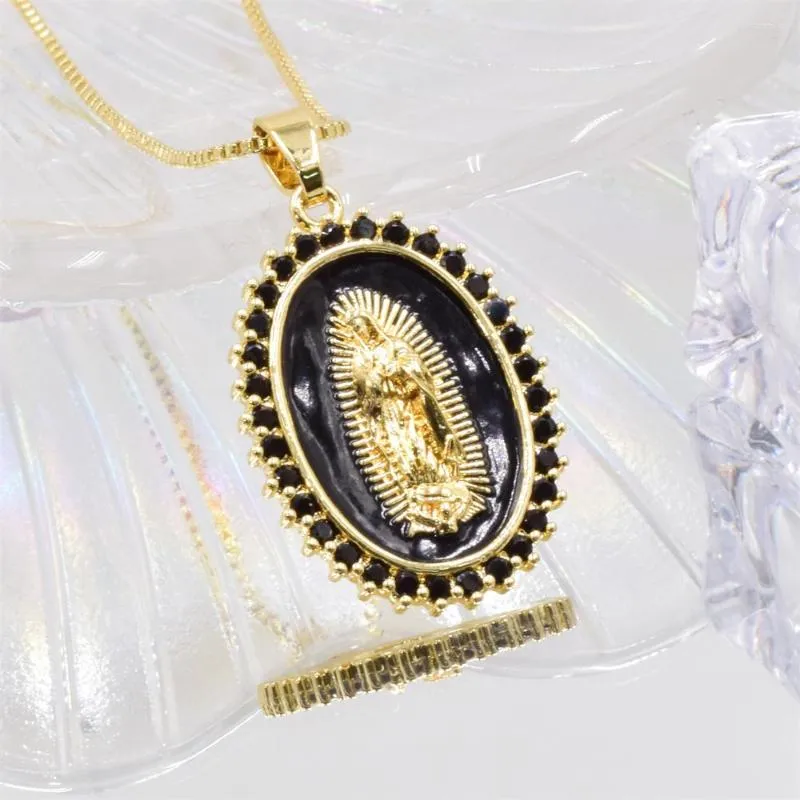 قلادة قلادة السيدات أزياء المينا الزركون قلادة دينية النحاس الذهب مطلي غوادالوبي البكر بوكس ​​سلسلة مؤمن المجوهرات
