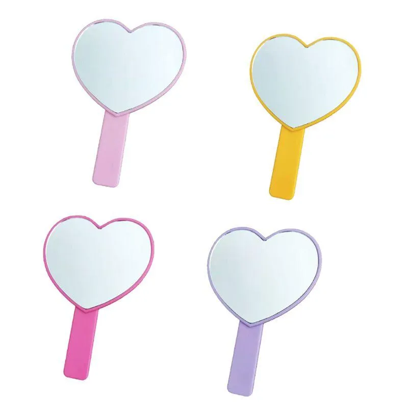 Mirrors DA11 Portable Cute Peach Heart Shaped Handheld Mirror with Handle Single Side Candy Color Women Bathroom Makeup Cosmetic Tool