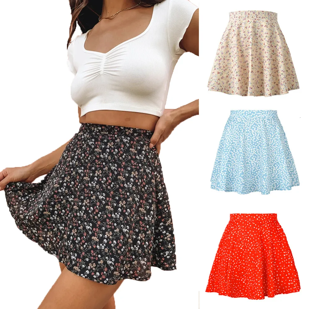 Skirts Summer Floral Printed Skirt High Waist Invisible Zipper Cotton Pleated Vintage Aline Jupe Fashion Bohemian Vacation 230607