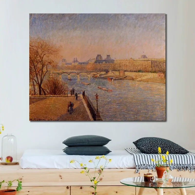 High Quality Handcrafted Camille Pissarro Oil Painting The Louvre Winter Sunshine Landscape Canvas Art Beautiful Wall Decor