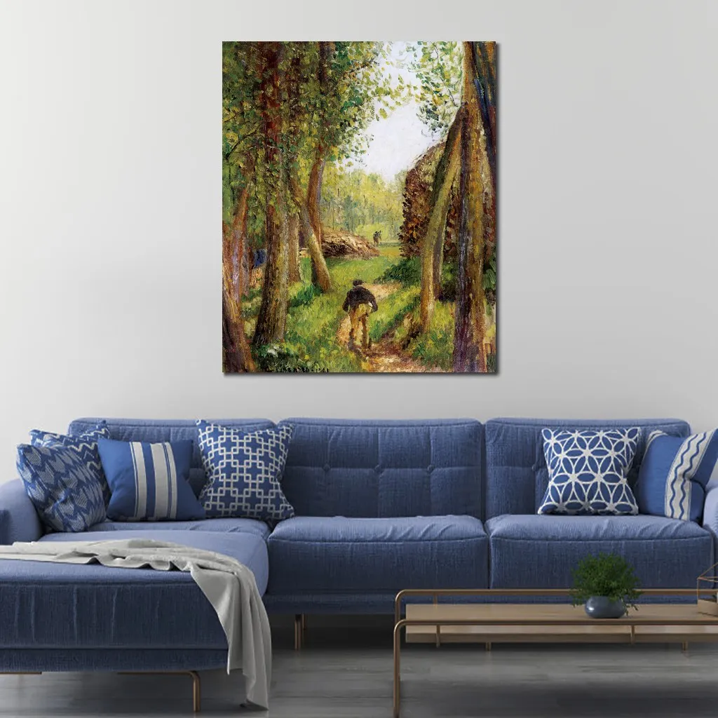 Canvas Artwork Forest Scene with Two Figures Camille Pissarro Painting Handmade Impressionist Landscape Art for Dining Room