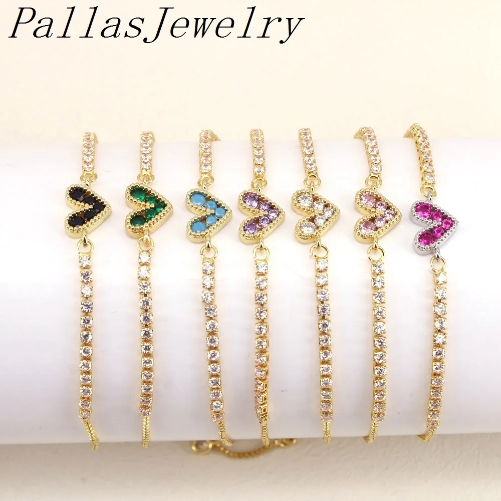 Chain 10Pcs Fashion adjustable jewelry 24K gold Shiny Crystal Heart Minimalis Gold Plated tennis zircon Bracelet For Gift 230606