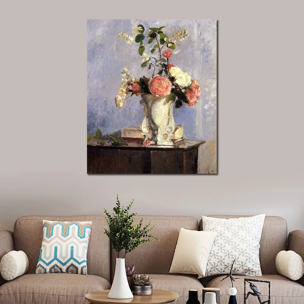 Bouquet de fleurs fait à la main Camille Pissarro peinture paysage impressionniste toile Art pour décor d'entrée