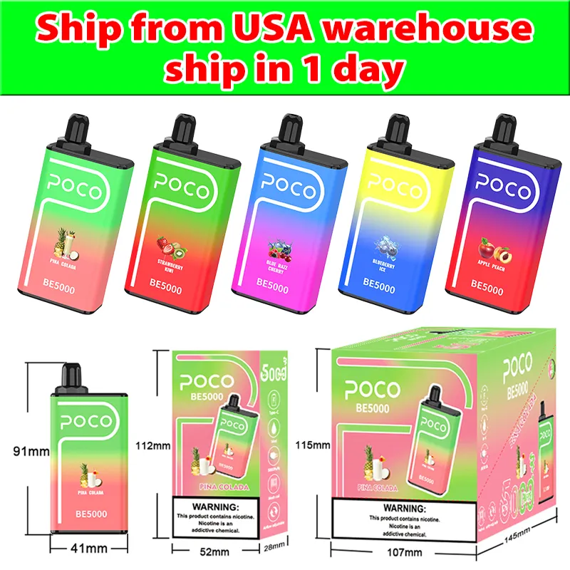 アメリカ合衆国倉庫オリジナルEタバコPOCO BE5000 VAPE DUSELABLEABLE PREFILLED 14ML POD 5000 PUFFS 650MAH MESH COIL Rechargeable Disphale Vapes