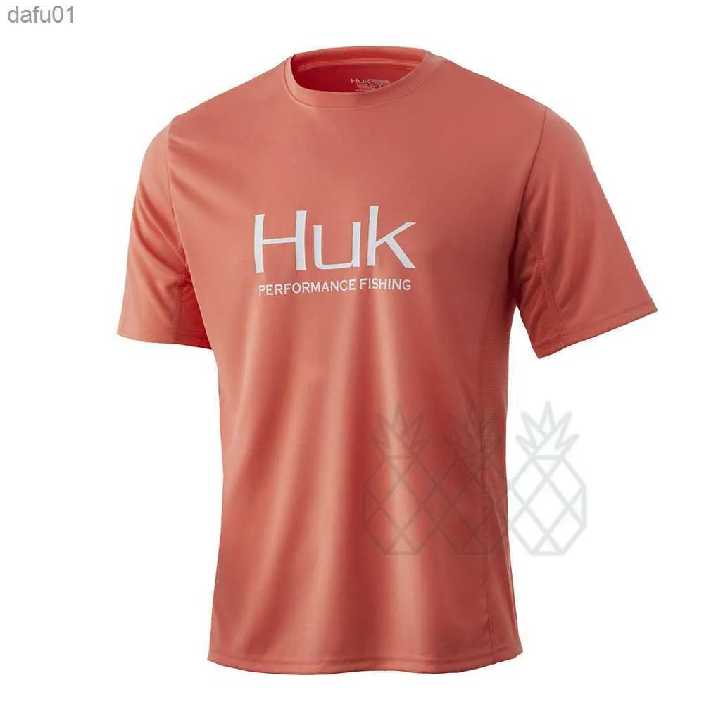 Huk UV قصيرة الأكمام قميص الصيد الرجال قميص الصيف الصيف UPF50+ SUN PROTERTIO T-Shirt الصيد في الهواء الطلق القميص المشي لمسافات طويلة للملابس الرياضية L230520