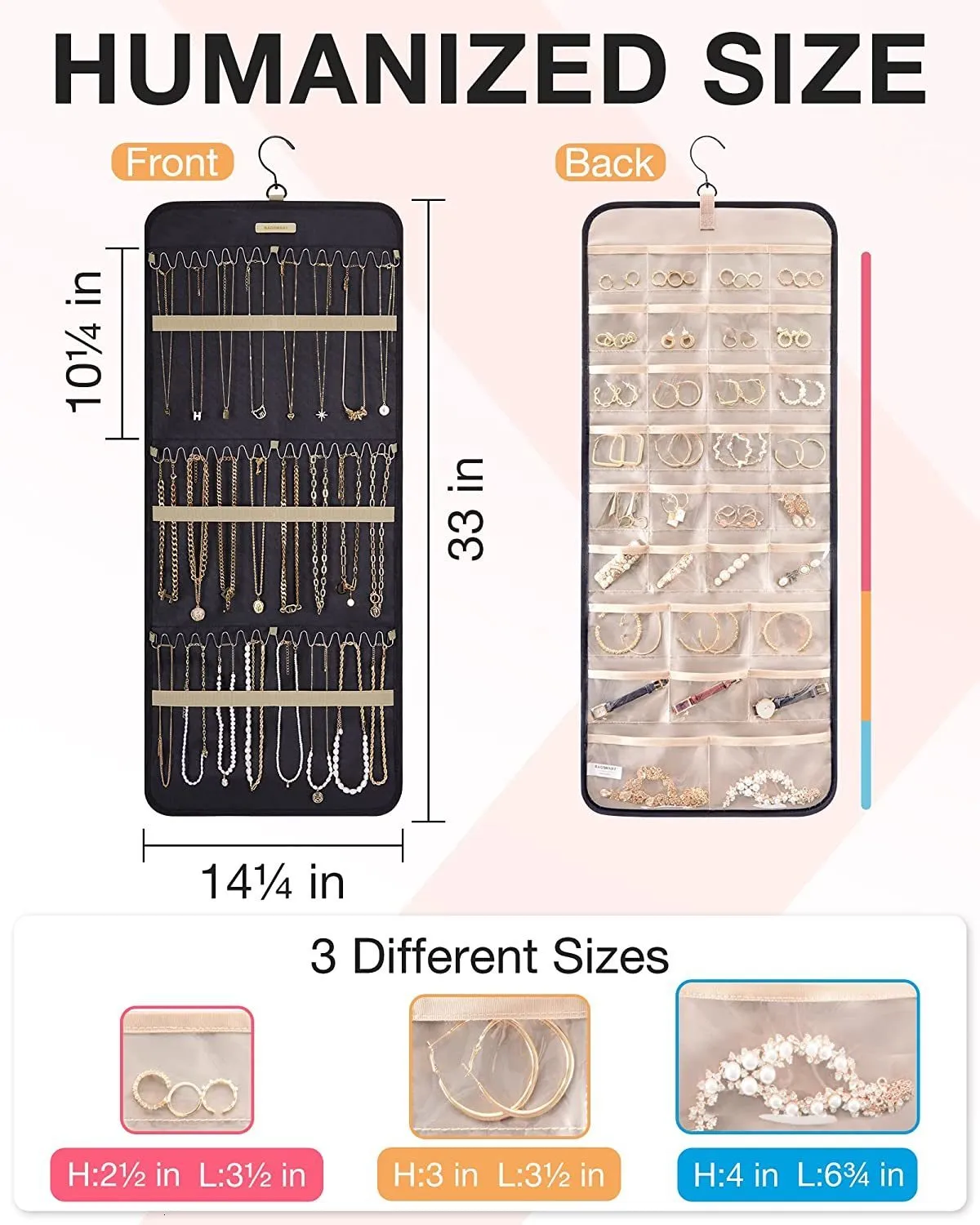 BAGSMART Hanging Jewelry Organizer Storage Roll With Hanger