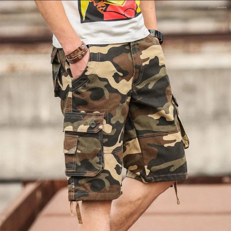 Мужские брюки 2023, летние мужские мешковатые шорты в стиле милитари с несколькими карманами, свободные бриджи-карго, мужские длинные камуфляжные бермуды-капри
