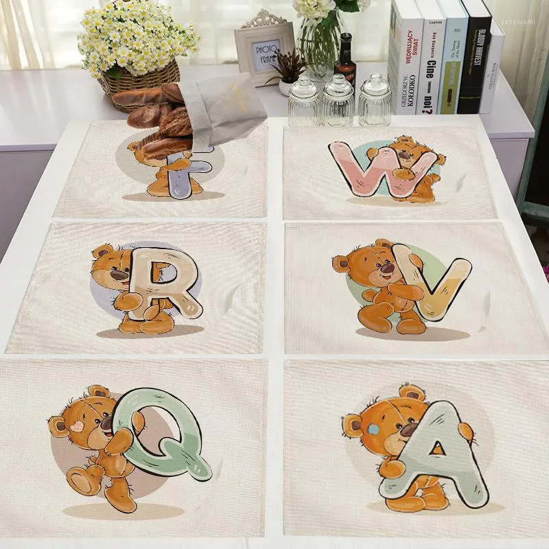Bord servett kreativ björn alfabet polysterfx blandat garn placemat dekoration matt matta trasa skrivbord heminredning