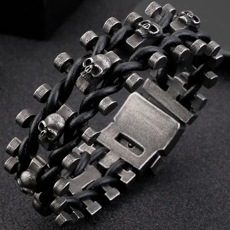 Handmade Gothic Biker Skull Bracelet For Men Vintage Punk