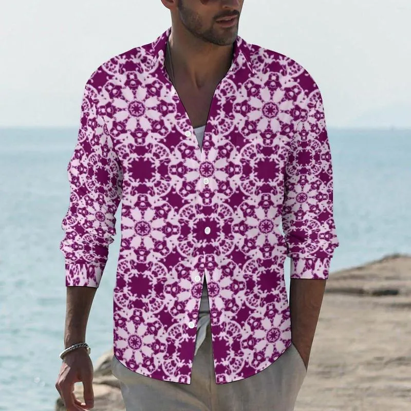 Camisas informales para hombre, camisa Bohemia Vintage con estampado Floral barroco para hombre, blusas Y2K de manga larga a la moda, Tops estampados de otoño de talla grande