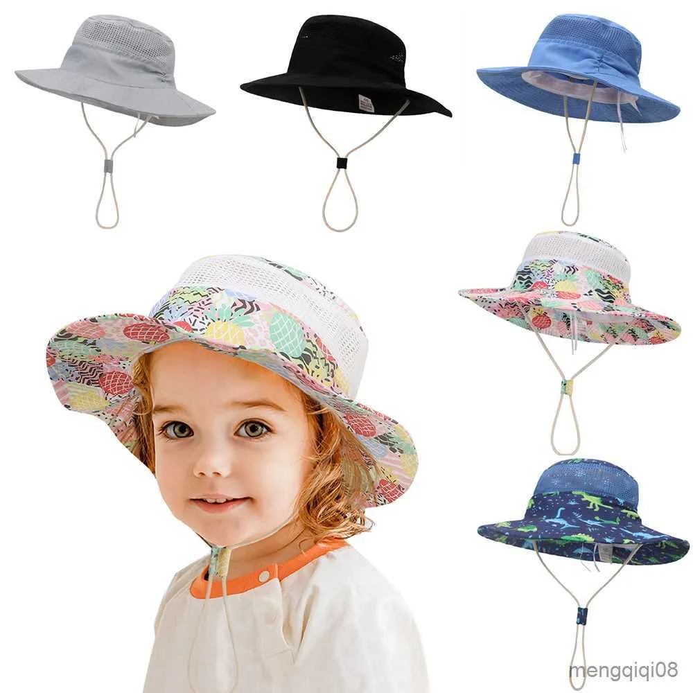 Wide Brim Hats Summer Breathable Hat Sun Protection Kids Bucket For Girls Boys Toddler Fashion Print Beach Cap R230607