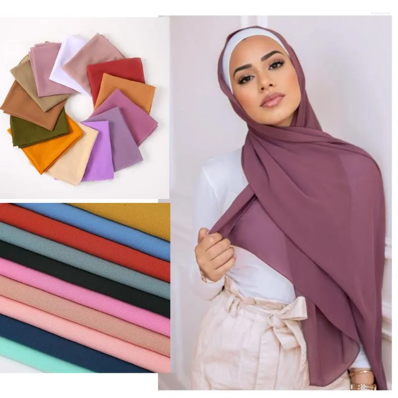 Scarves 1pc Muslim Bubble Chiffon Hijab Scarf Women Solid Color Soft Long Shawls And Wraps Georgette Islamic Head Ladies Hijabs