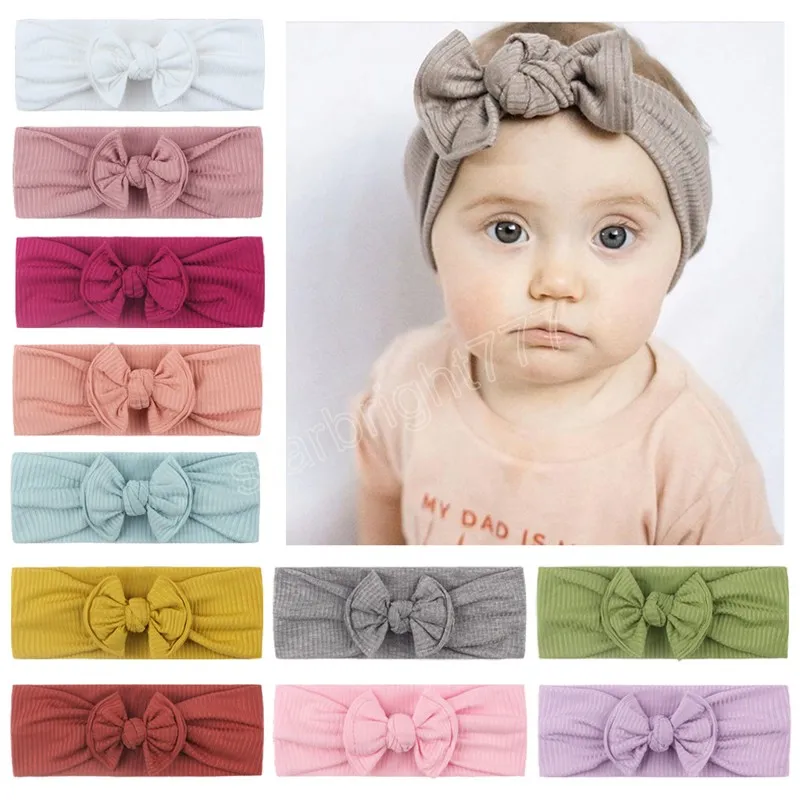 Baby flickor bred nylon hårband 12 färger bowknot elastisk pannband fast färg bågar huvudbonader nyfödda spädbarnstillbehör