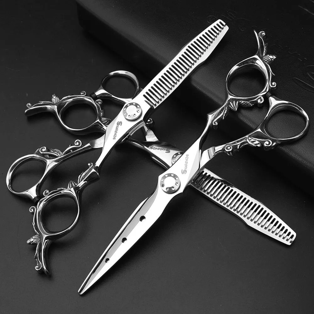 Verktyg 6 tum hårskjuvfrisör SCISSORHAIRDRESSER SCISSORS HÅRSCISSORS SET Professionella hårverktyg Salong 440C tunnare sax