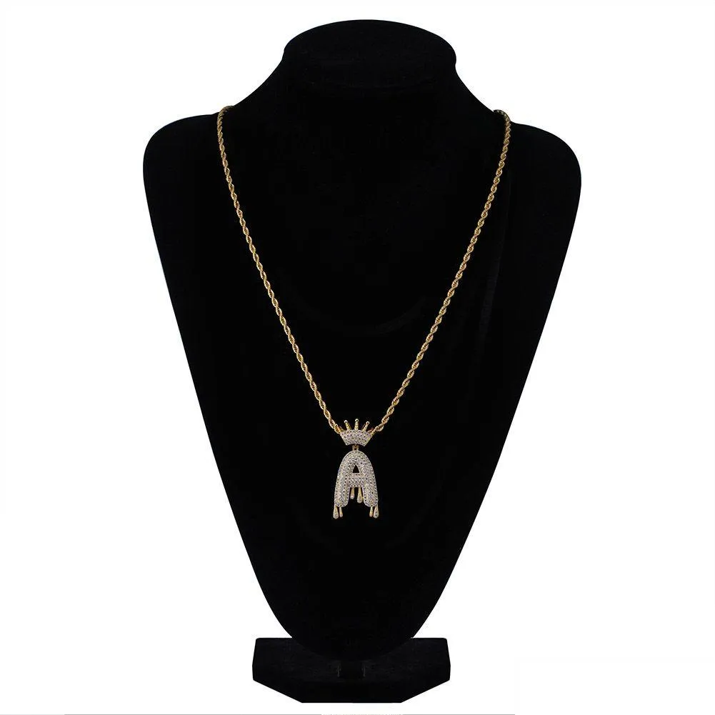 Pendant Necklaces Vintage Crown English Initials Necklace Chain Cz Cubic Zirconiz White Gold 18K Plated Copper Hiphop Jewelry For Me Dhwzo