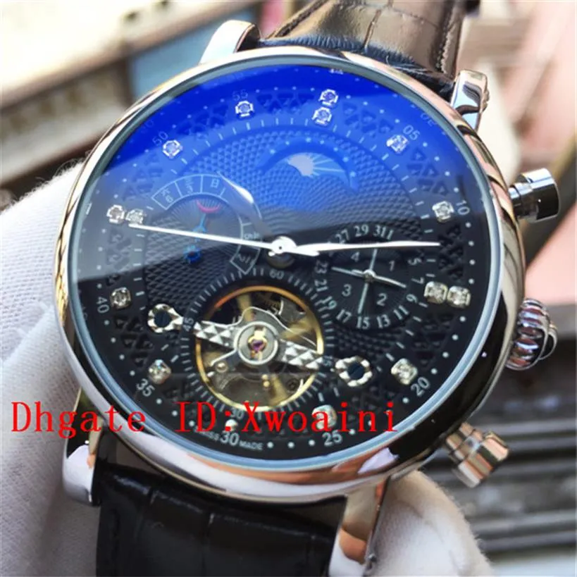 Tourbillon Watch Men 기계식 시계 Mens 시계 최고의 브랜드 럭셔리 데이트 주간 달 상수 감시 남자 가죽 방수 자동 220J