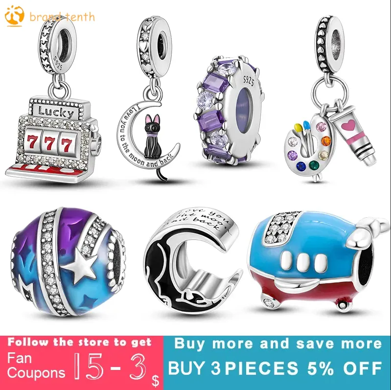 925 Sterling Silver for pandora charms authentic bead Balloon Airplane Moon Cat And Palette Beads Pendant