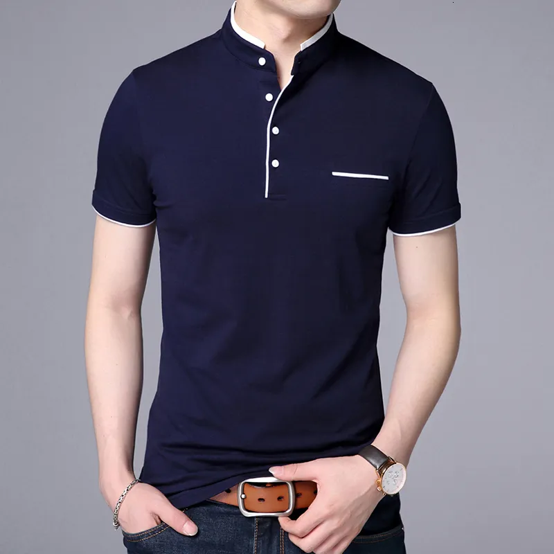 Mens Polos Fashion Brand Polo Shirt Summer Mandarin Collar Slim Fit Solid Color Button Breattable Mänkläder 230607