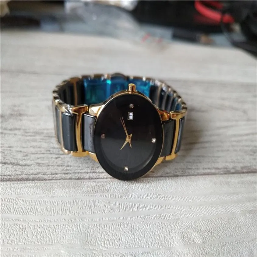 Nytt modeguld och keramisk klocka för kvinnor kvartsrörelse klockor Lady Wristwatch RD021320o