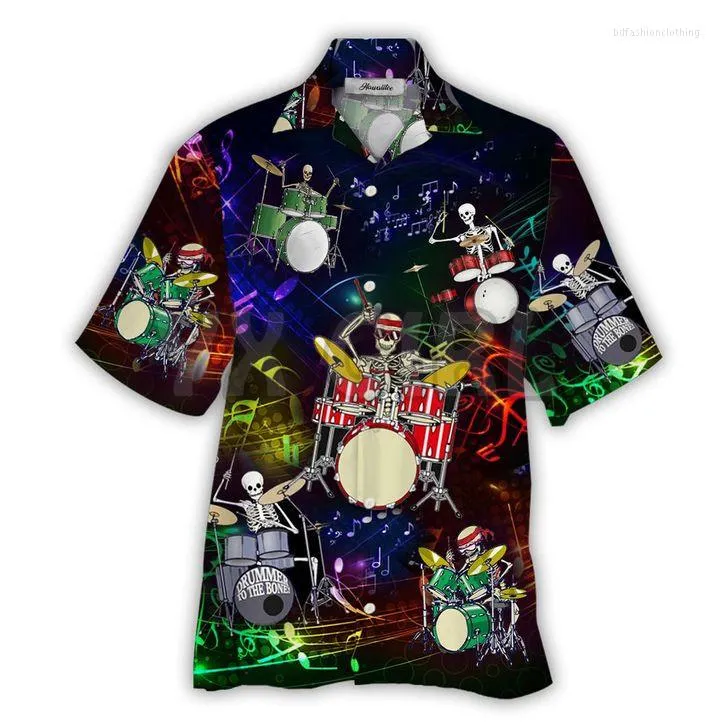 Men's Casual Shirts Drum Skull 3D All Over Printed Hawaiian Shirt Men's For Women's Harajuku Unisex