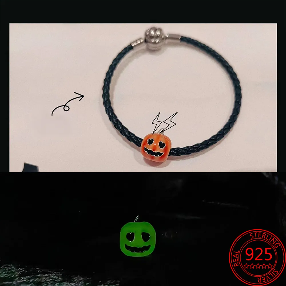 925 silver Fit Pandora Original charms DIY Pendant women Bracelets beads Glow-in-the-dark Spooky Pumpkin Necklace Halloween