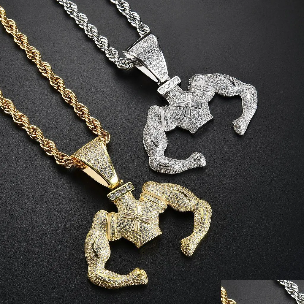 Pendant Necklaces New Fashion 18K Gold Iced Out Cz Cubic Zirconia Musce Herce Mens Necklace Hip Hop Rapper Personalized Designer Jew Dh18Q