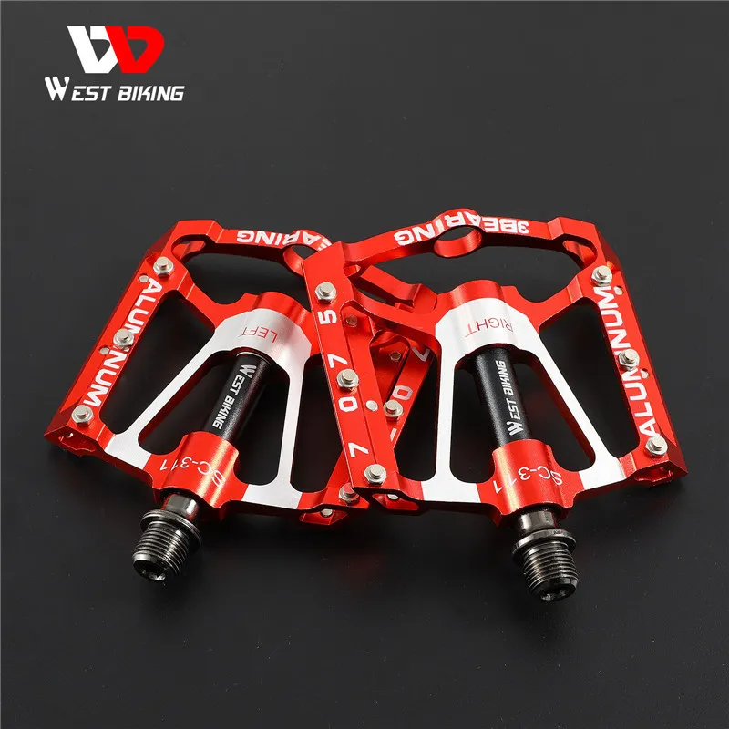 Pédales de vélo WEST BIKING 3 Roulements Vélo Pédales de vélo Ultraléger en alliage d'aluminium VTT Pédales de vélo de route Plateforme plate Bicicleta Pièces de vélo 230606