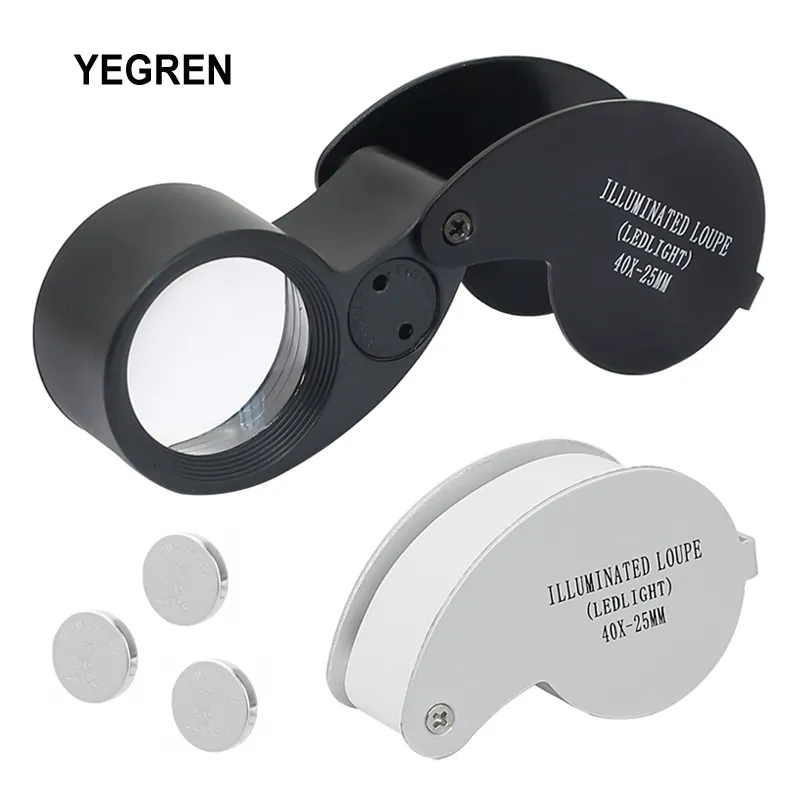 Förstoringsglas 40x mini smycken Förstoringsglas 2 LED -vikbar förstoringsslindiameter 25 mm Ficka upplyst Loupe för Jade Appreciation 230606