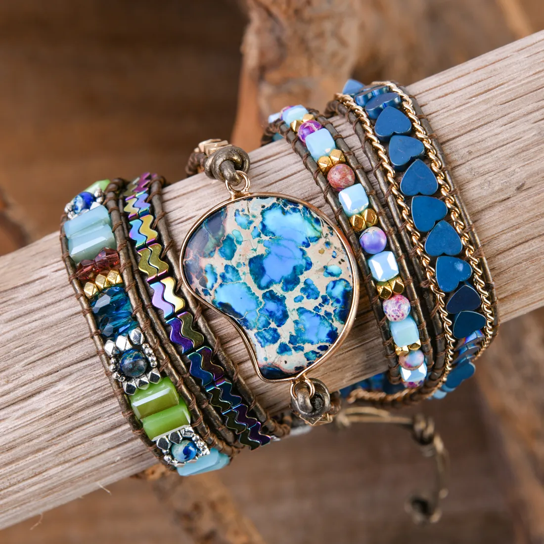 Blue Irregular Natural Stones Imperial Jasper Wrap Bohemian Blue Irregular Natural Stones Imperial Jasper Wrap Bohemian