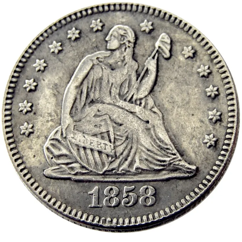 الولايات المتحدة 1858 P/O/S جالس Liberty Quater Dollar Silver Copy Copy Coin