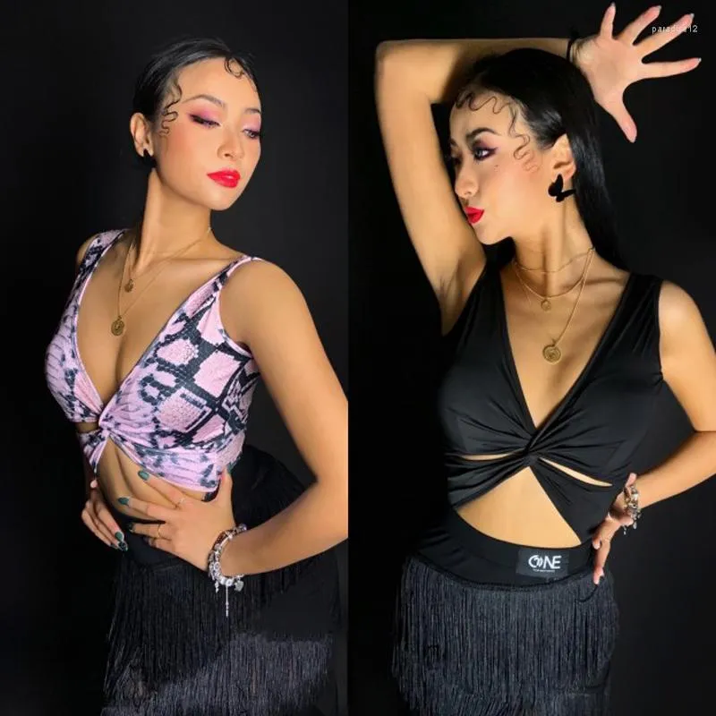 مرحلة ارتداء مثيرة لاتينا الرقص قمم النساء الحديثة الزي النمر ممارسة زي السالسا Dancewear مصمم الملابس DL8252